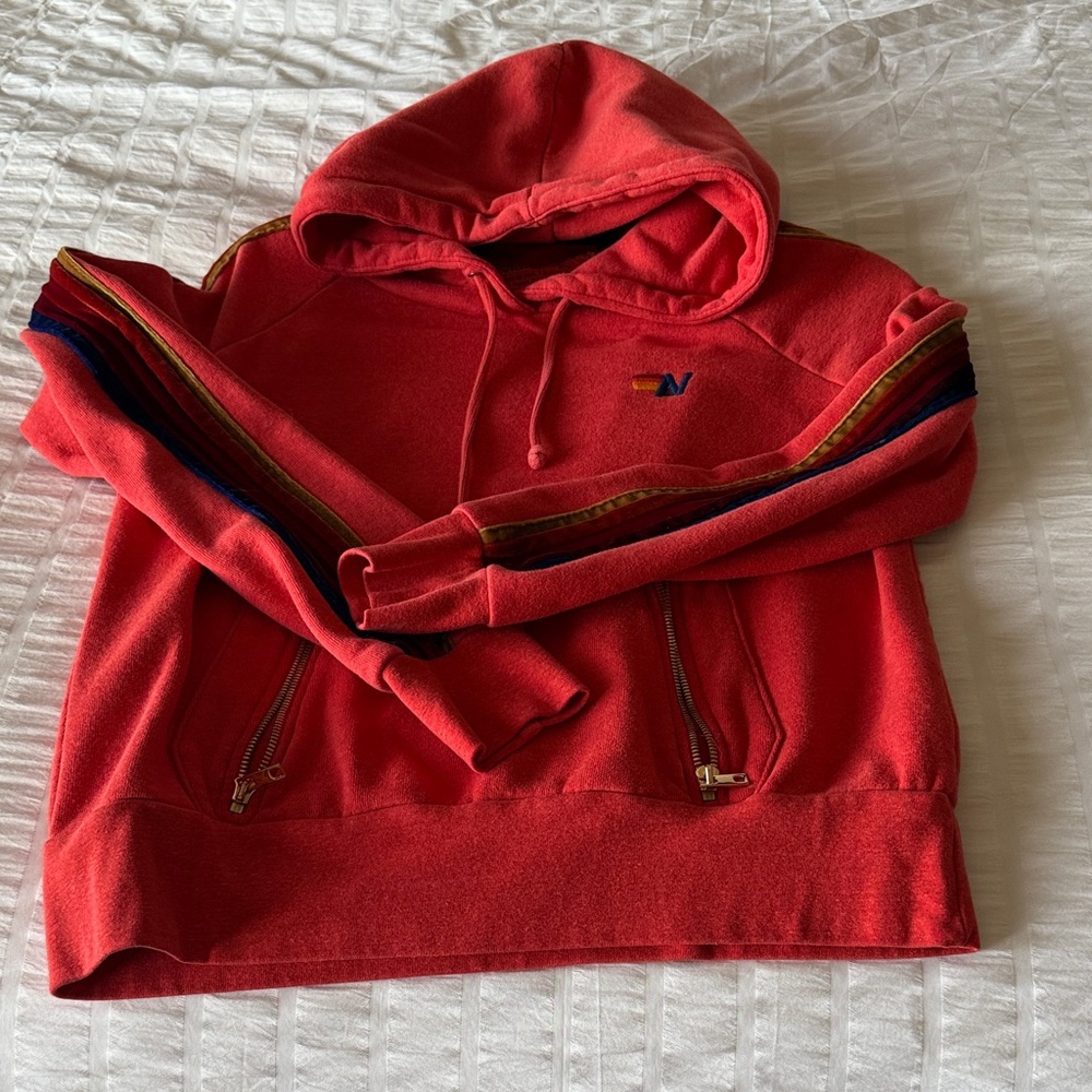 Aviator nation Red Hoodie with Multicolor velvet Stripes